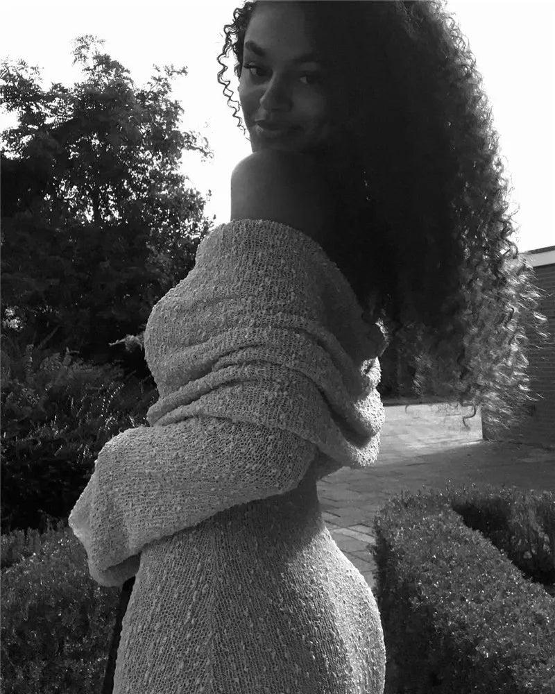 שמלת מקסי סרוגה כתפיים חשופות - אריקה