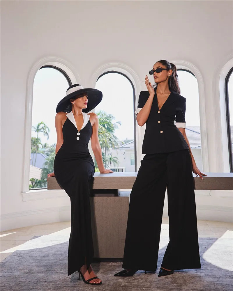 שמלת מקסי אלגנטית בעיטור כפתורים גב פתוח - לינדה