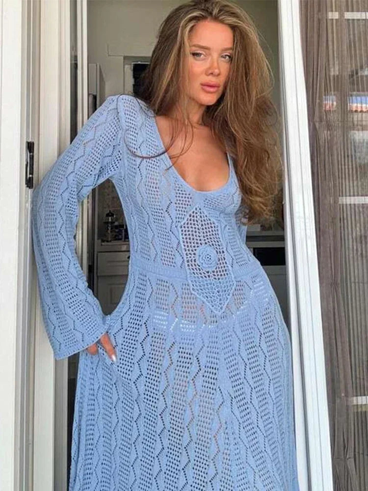 שמלת מקסי חוף סרוגה בעיטור פרח - Beatrice