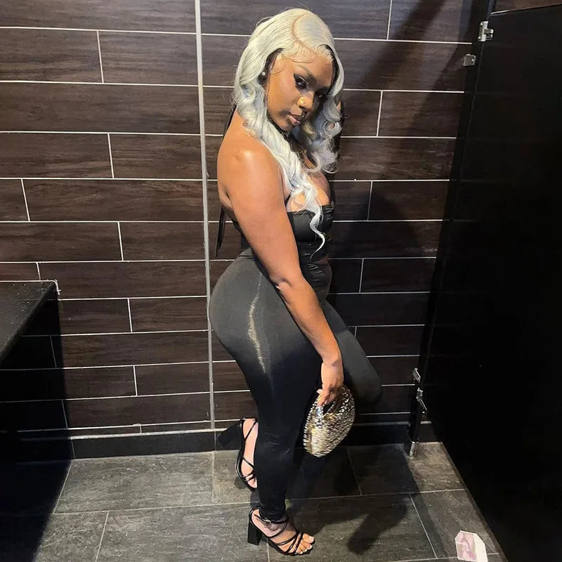 אוברול צמוד בד מחטב בעיצוב פתחים בעיטור אבזמים קשירה בצוואר - Sage