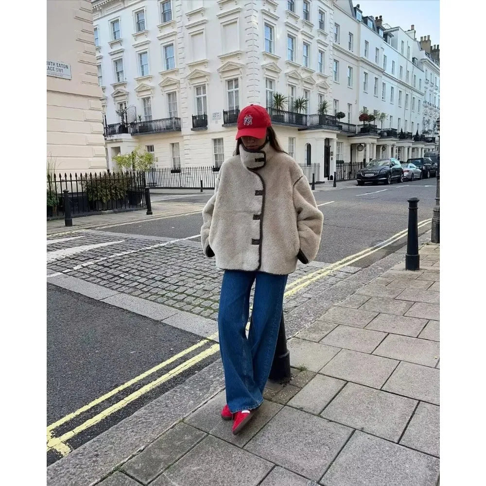 מעיל פרווה סגירת כפתורים - פריס