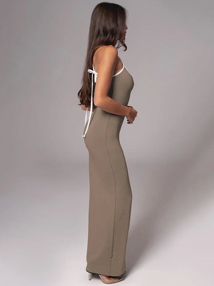 שמלת מקסי סרוגה קשירה בכתפיות - מירנדה