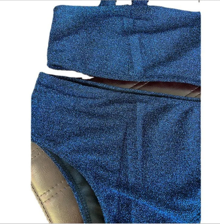 בגד ים ביקיני נצנצים תחתון גזרה גבוהה - שירלי