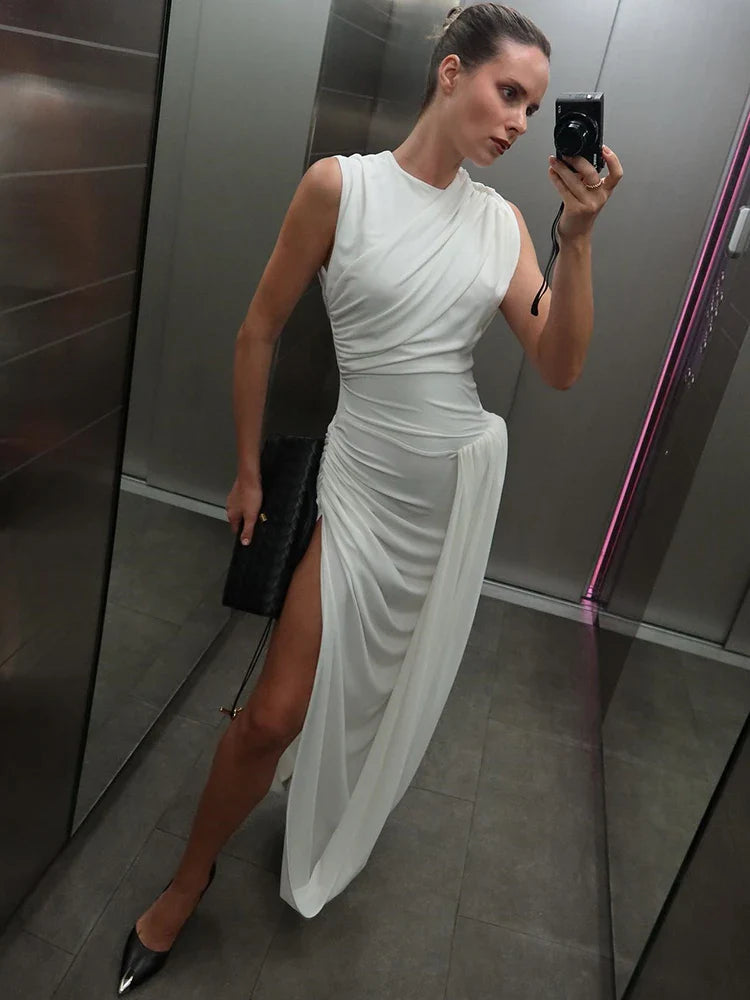 שמלת מקסי קיפולים בעיצוב שסע - אייז'ה