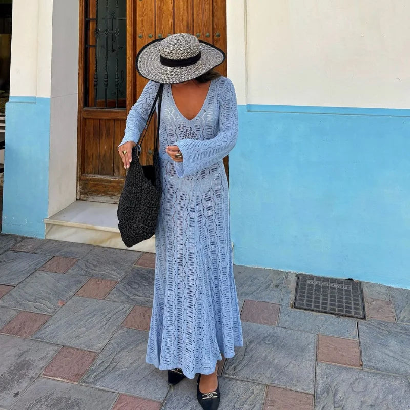 שמלת מקסי חוף סרוגה בעיטור פרח - Beatrice