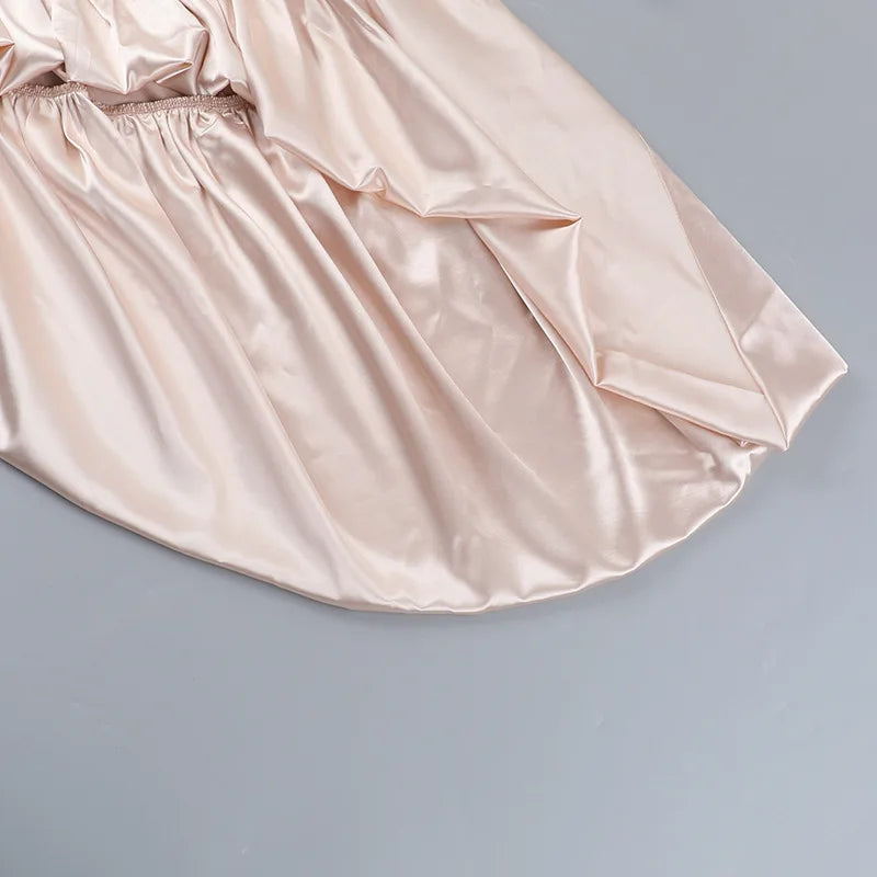 שמלת מיני סטרפלס סאטן מלמלה בעיצוב אסימטרי - לוליטה