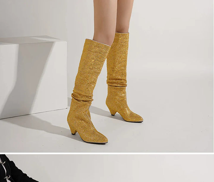 Heeled boots with glittering rhinestones - Daisy