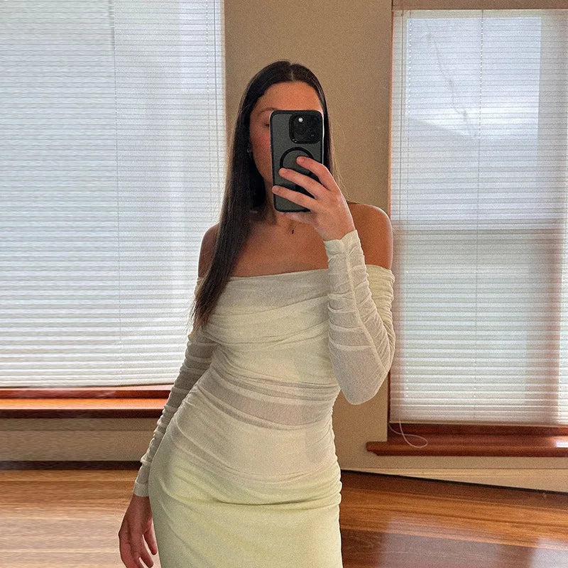 סט שני חלקים חצאית מקסי וחולצת רשת כתפיים חשופות - בלינה