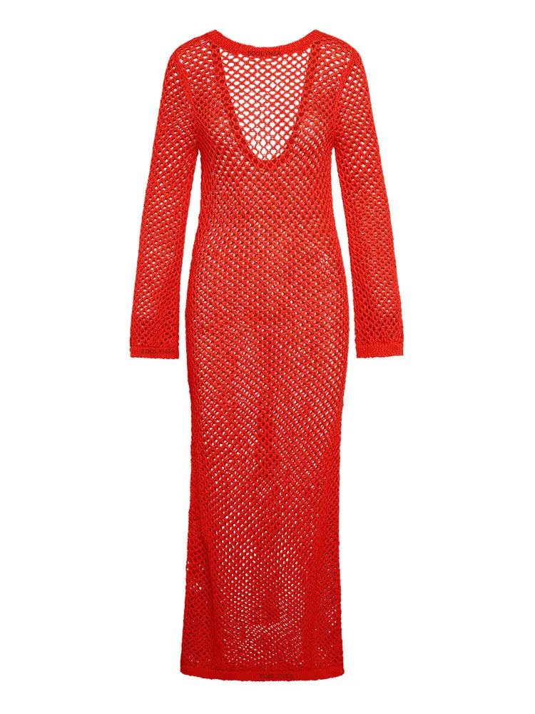 שמלת חוף מקסי רשת חזה/גב חשוף - Amber