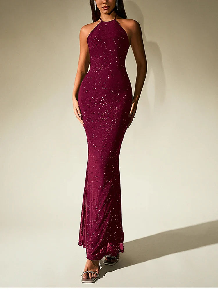 שמלת נצנצים מקסי קולר גב פתוח - אלישיה