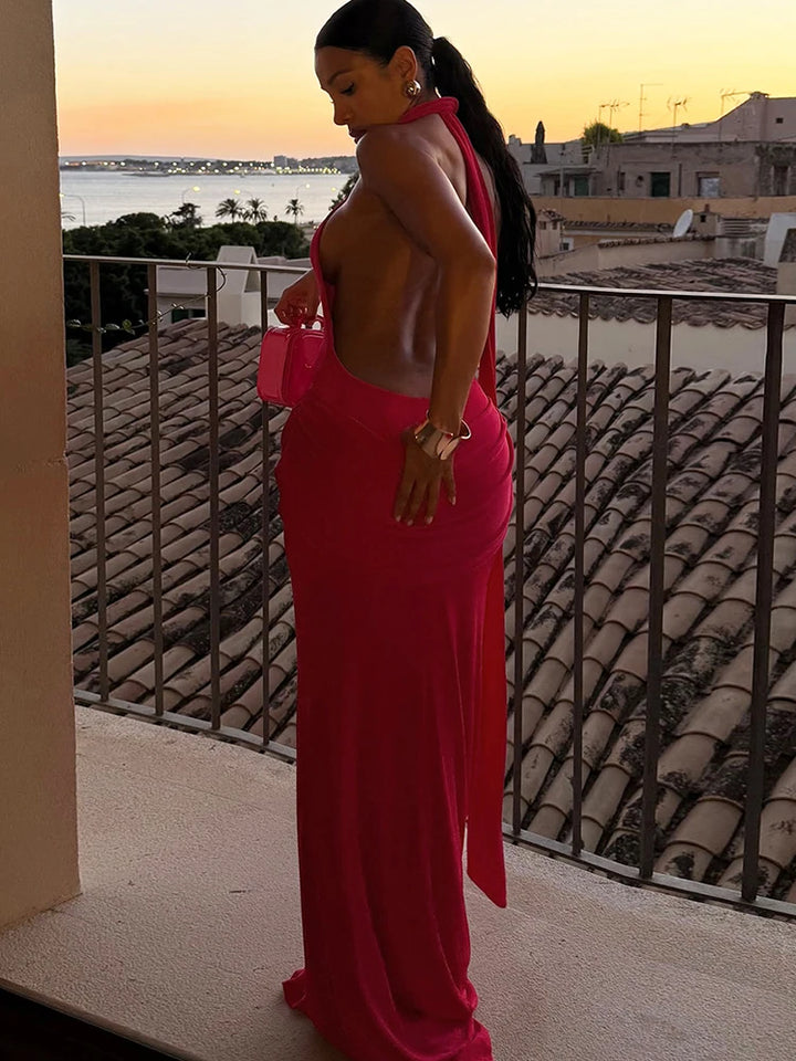 Open-back velvet maxi dress with pleats - Ciara