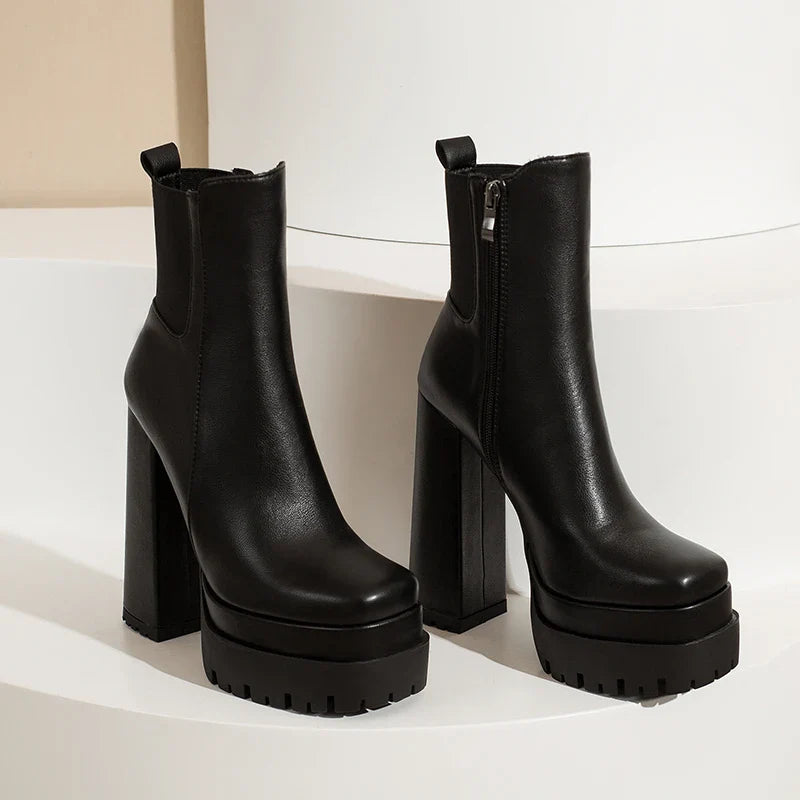 מגפי עקב פלטפורמה דמוי עור - שר