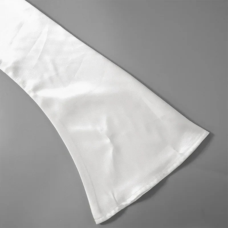 שמלת ערב מקסי סאטן גב פתוח בשילוב שסע ושרוולי פעמון  - מריאן