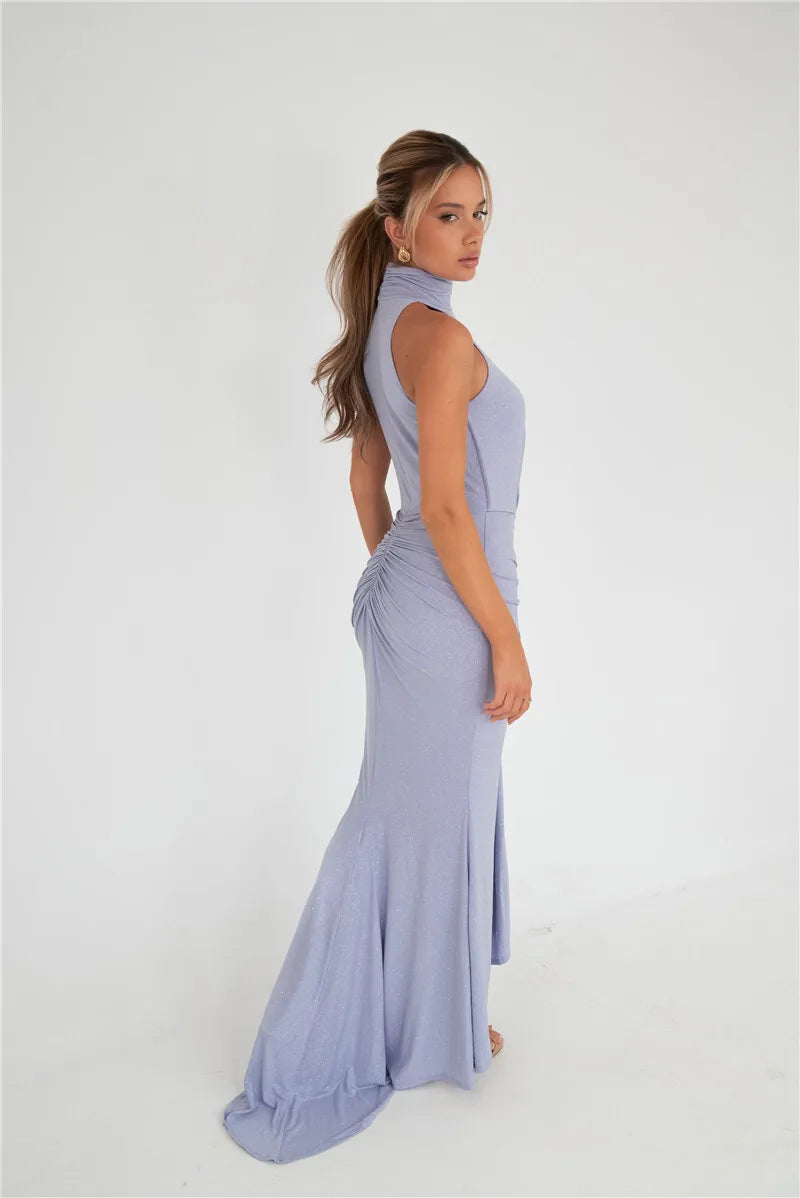 שמלת מקסי נצנצים גולף בעיטור קיפולים - ADELA