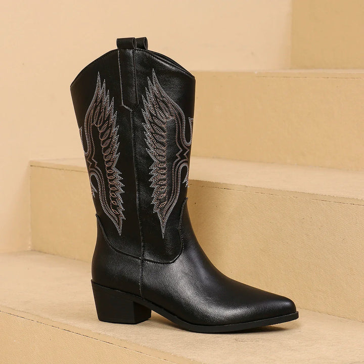 Faux leather cowboy boots with embroidered wings - Angels