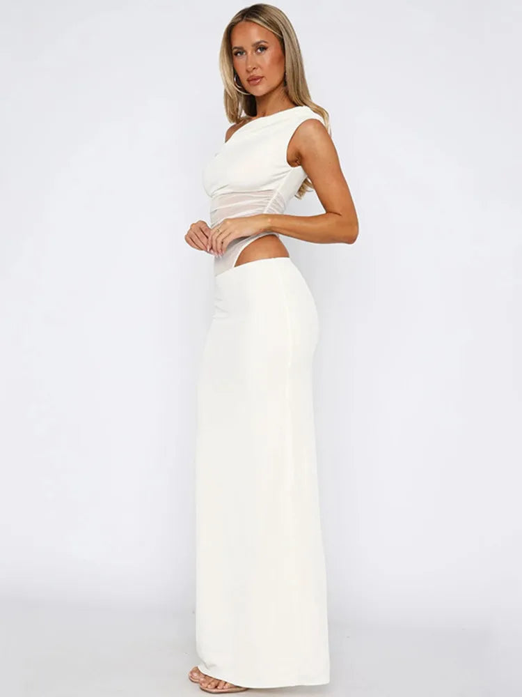 שמלת מקסי בעיצוב רשת ופתחים כתפיים חשופות - הלסיה