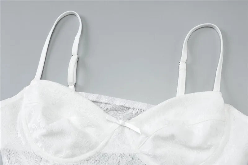 סט תחרה שני חלקים טופ גופיה וחצאית מקסי - מישל