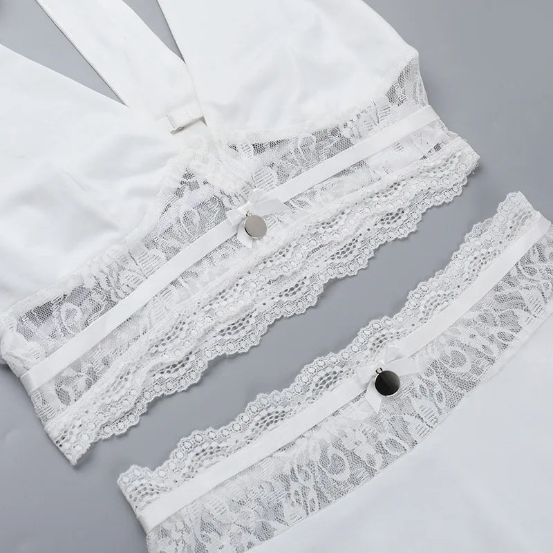 סט שני חלקים חצאית וטופ קשירה בעיטור תחרה - אנג'לין