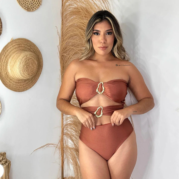 Strapless one-piece swimsuit with gold buckles - Linea