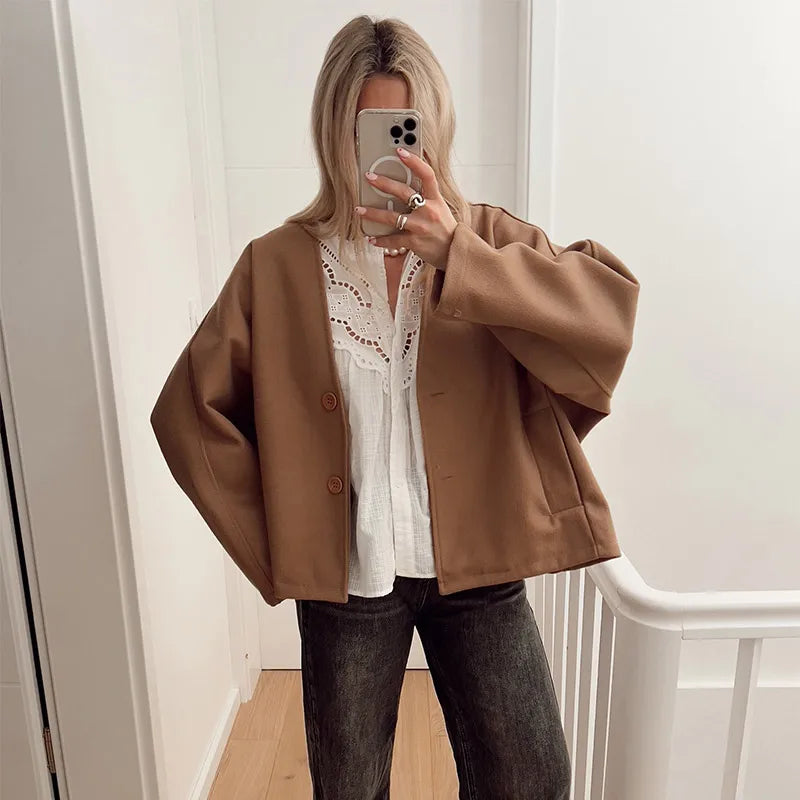 ג'קט צמר קצר סגירת כפתורים - לילי