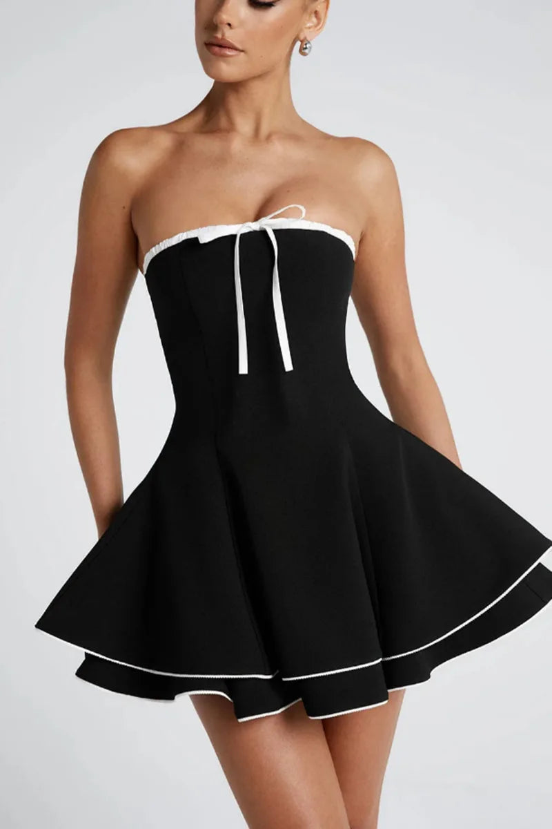 שמלת מיני סטרפלס מלמלה בגזרת A - Jolie