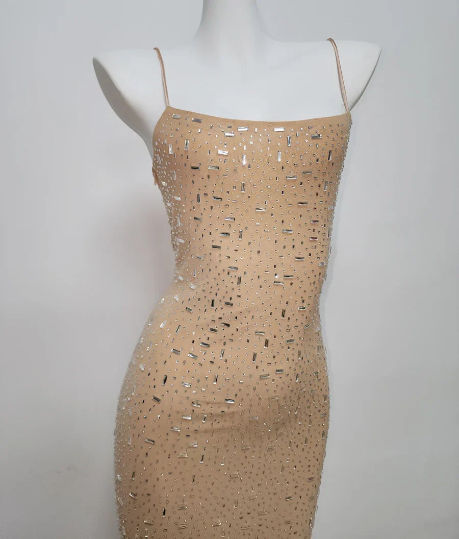 שמלת מקסי ניוד בעיטור יהלומים - LISS