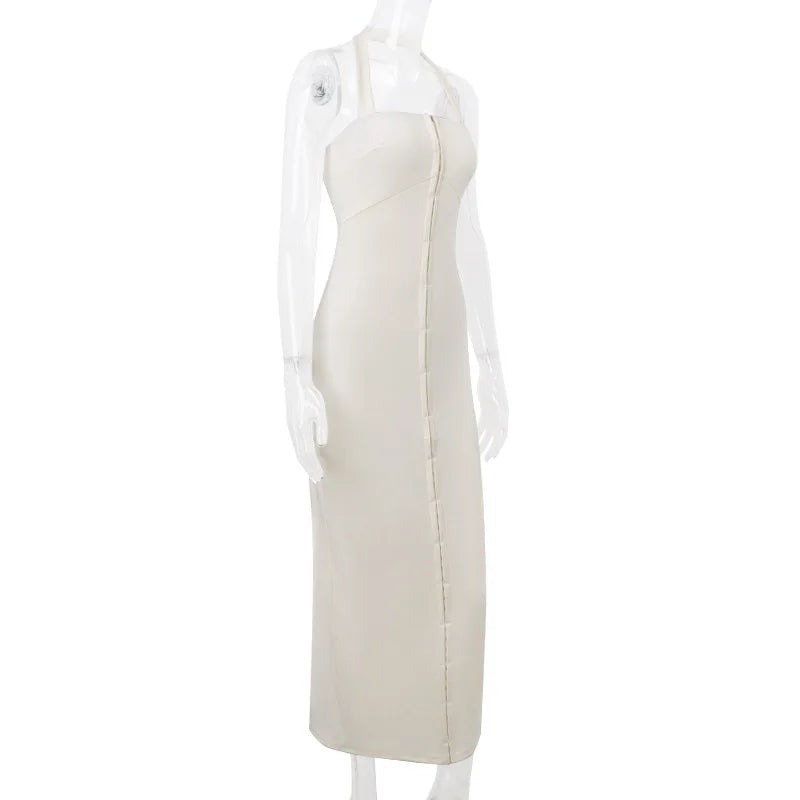 שמלת מקסי צמודה סגירת סיכות גב פתוח - Natasha