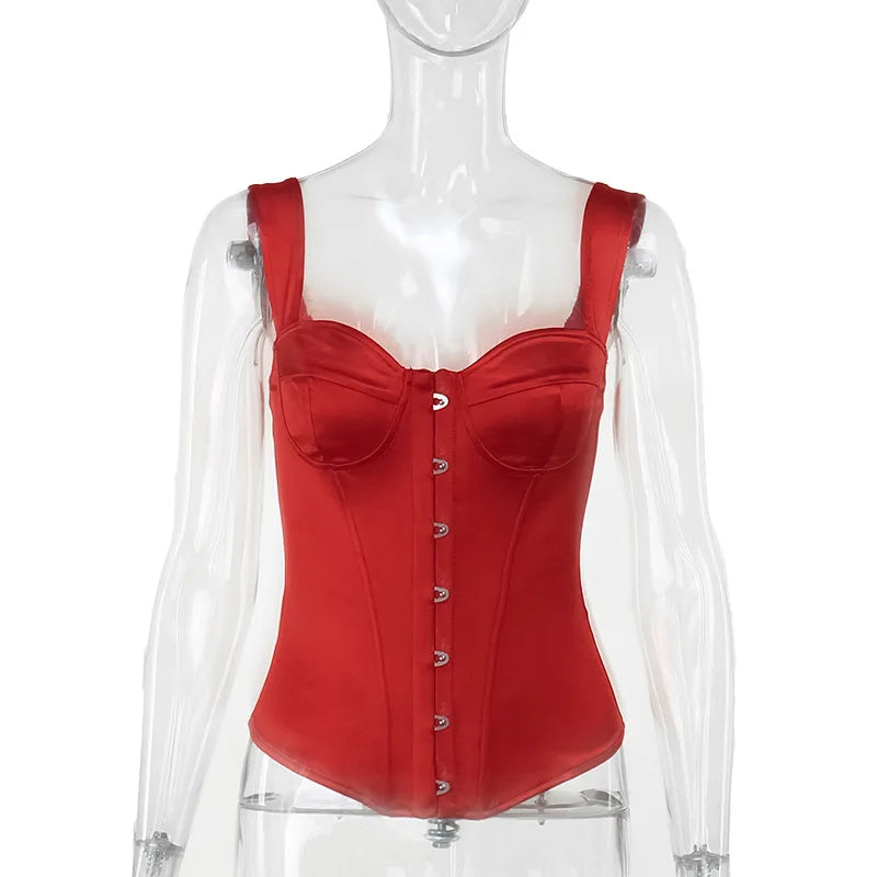 Satin Crop Top with Buttons - Sienna