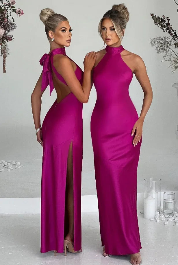 Satin maxi dress with slit - Amari 