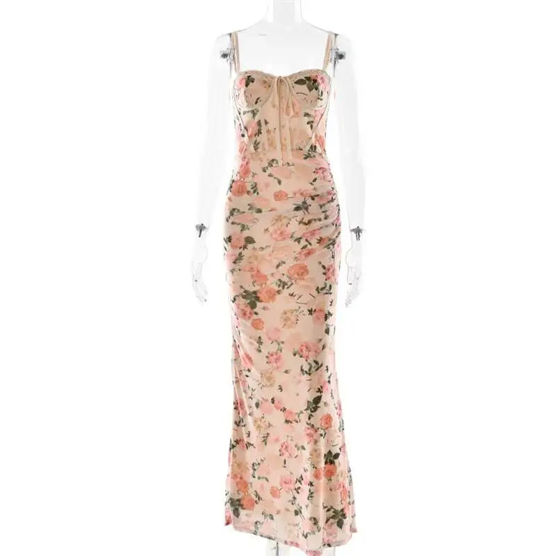 Floral chiffon maxi dress with a corset design - Liana