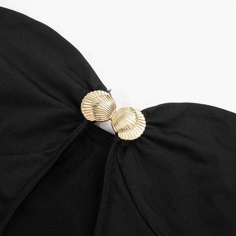 שמלת מיני סטרפלס בעיטור צדפות זהב - שונית