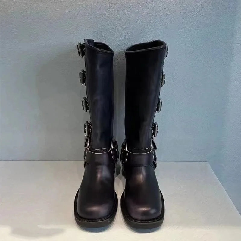 Faux leather boots with belt buckles - Tennessee