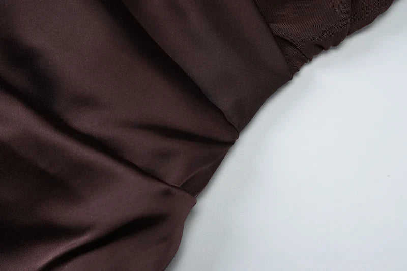 שמלת מקסי סאטן כיווצים בעיצוב רשת בחלק העליון גב פתוח - Arya