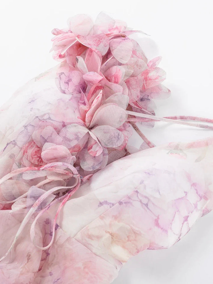3D Floral Design Tulle Mini Dress - Isabella