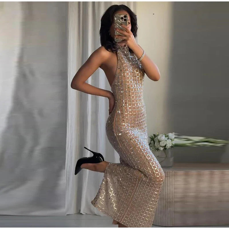 Strapless top/mini skirt/maxi dress/maxi dress with sparkling rhinestones