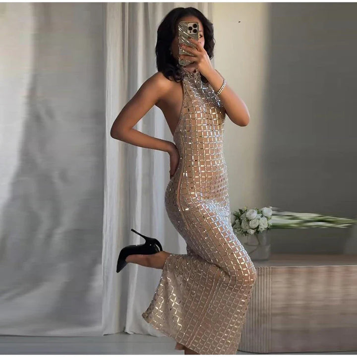 Strapless top/mini skirt/maxi dress/maxi dress with sparkling rhinestones