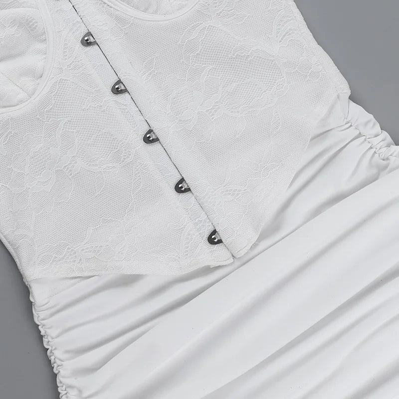 שמלת מיני כיווצים צמודה בעיצוב מחוך תחרה סגירת סיכות גב פתוח - אמילי