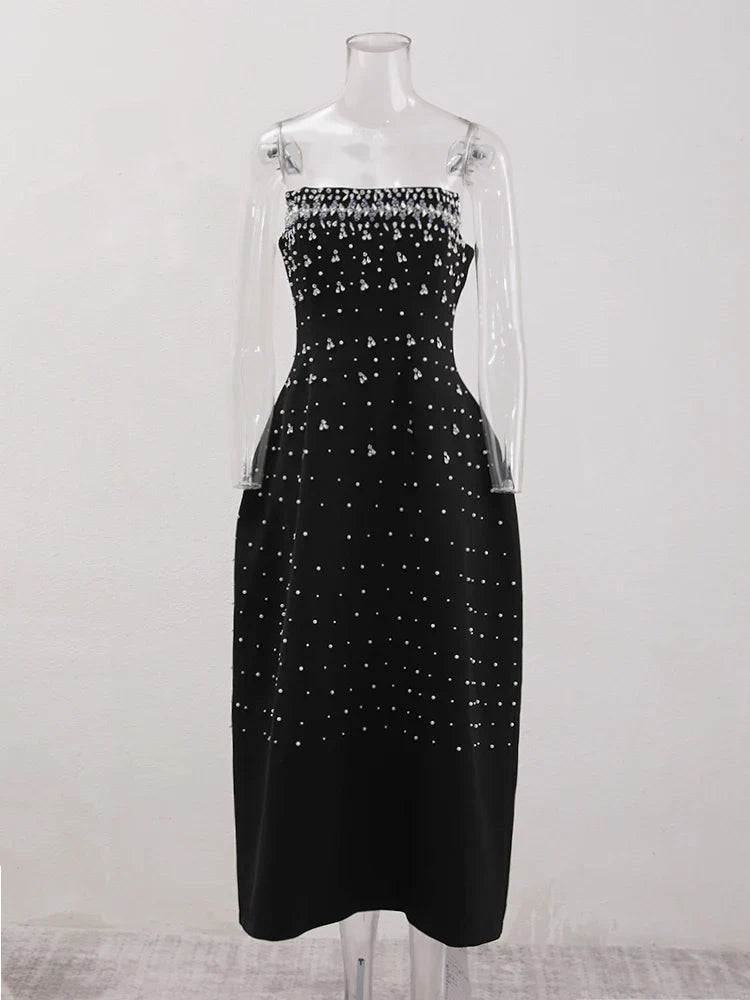 שמלת מיני/מידי סטרפלס בעיטור יהלומים - MELIKA