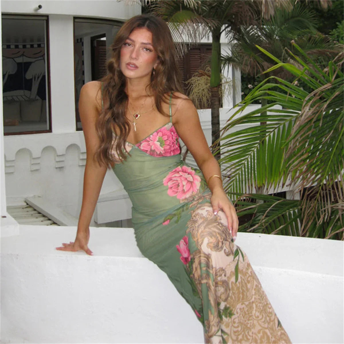 שמלת מקסי צמודה פרחונית - הייזל