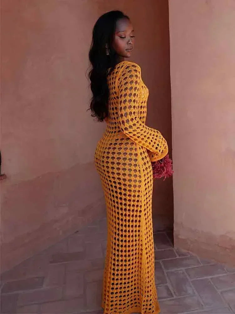 שמלת מקסי חוף רשת  - סול