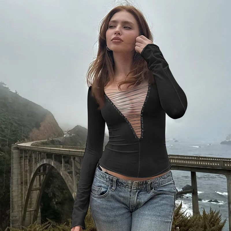 חולצת שרוול ארוך בעיטור חוטים - אדית