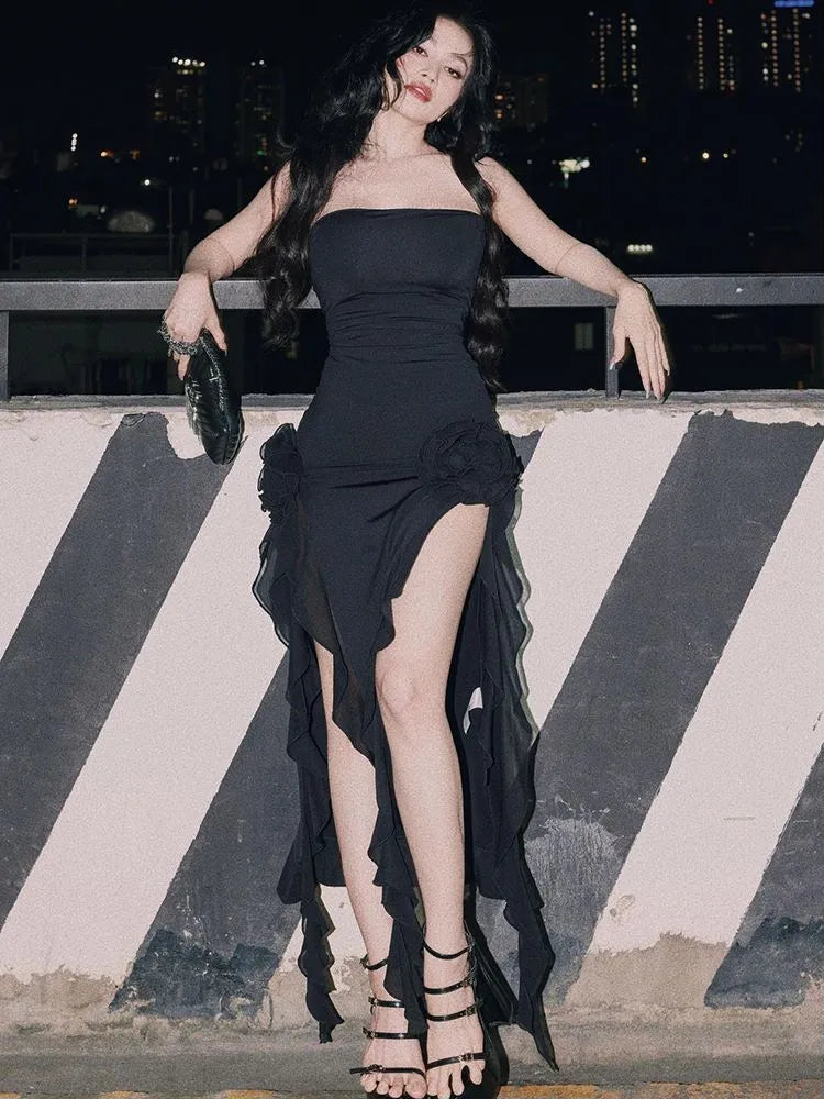 שמלת סטרפלס בעיטור מלמלה ופרחים - אנט