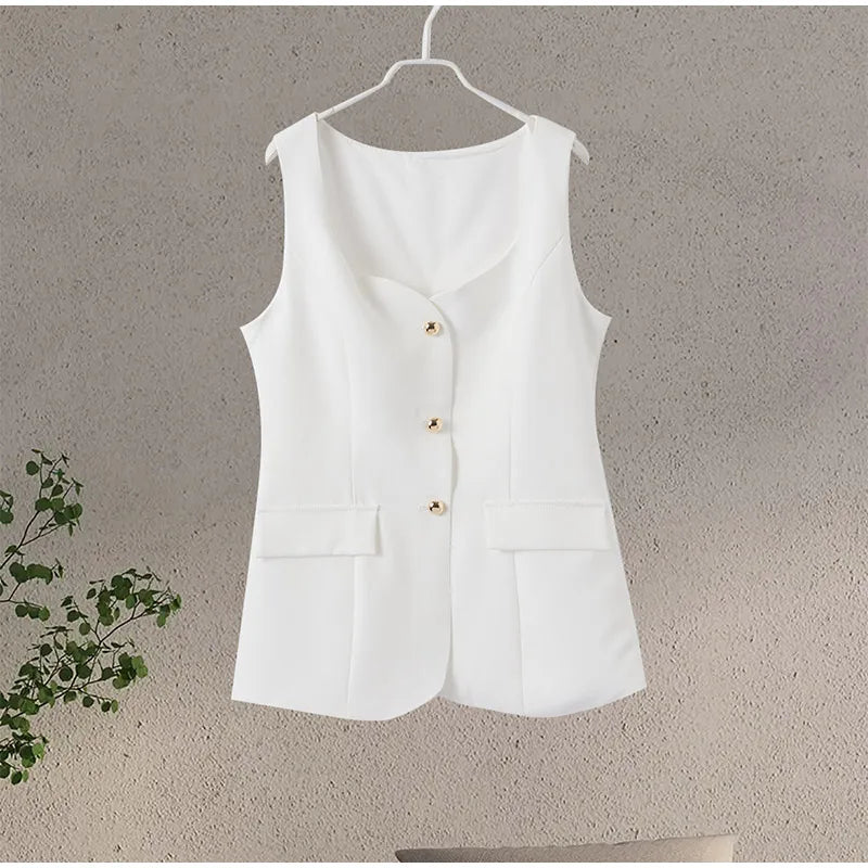 סט שני חלקים אלגנטי חצאית מיני ווסט כפתורים - ולנטינה