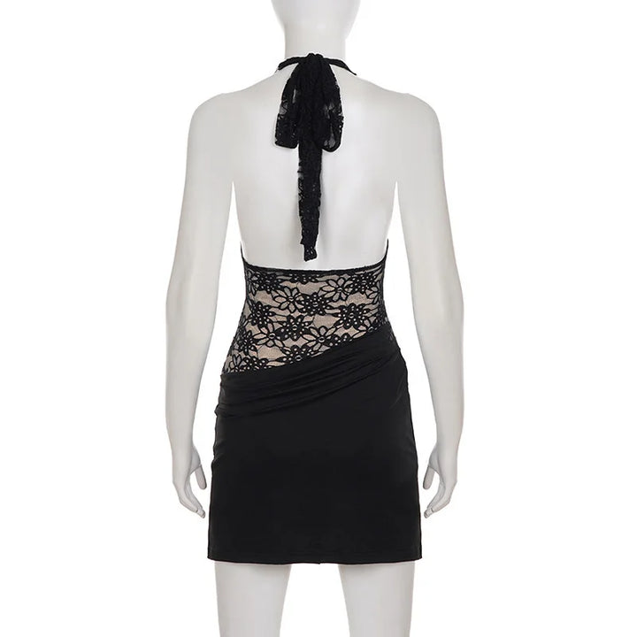 Pleated mini dress in lace bodysuit design - LISS