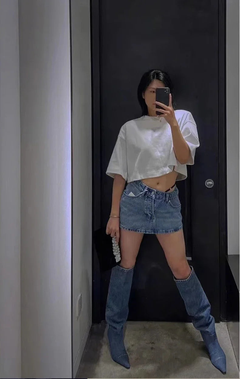 מגפי עקב שפיץ ג'ינס גבוהות - ג'אקס