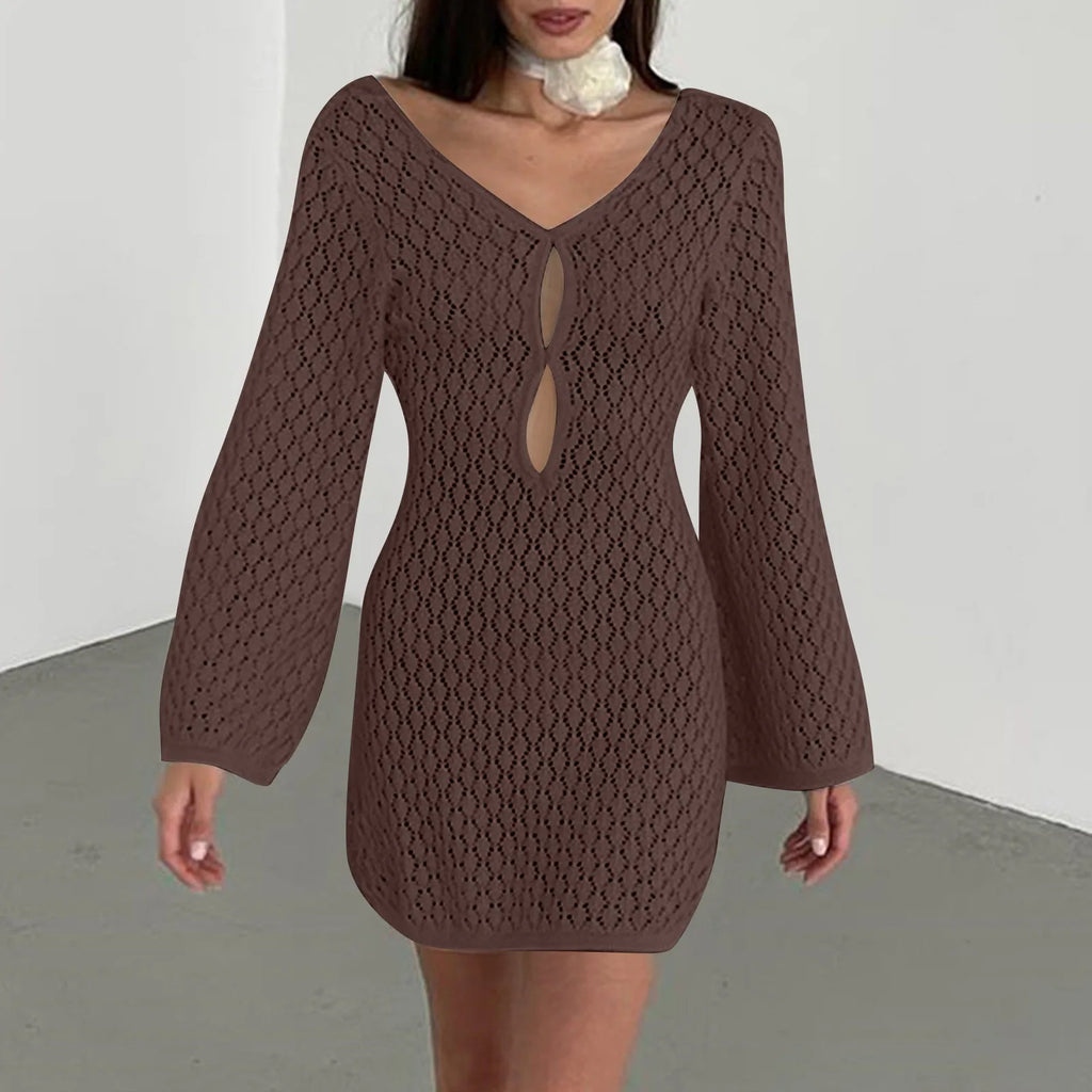 שמלת מיני חוף סרוגה גב פתוח  - Keira