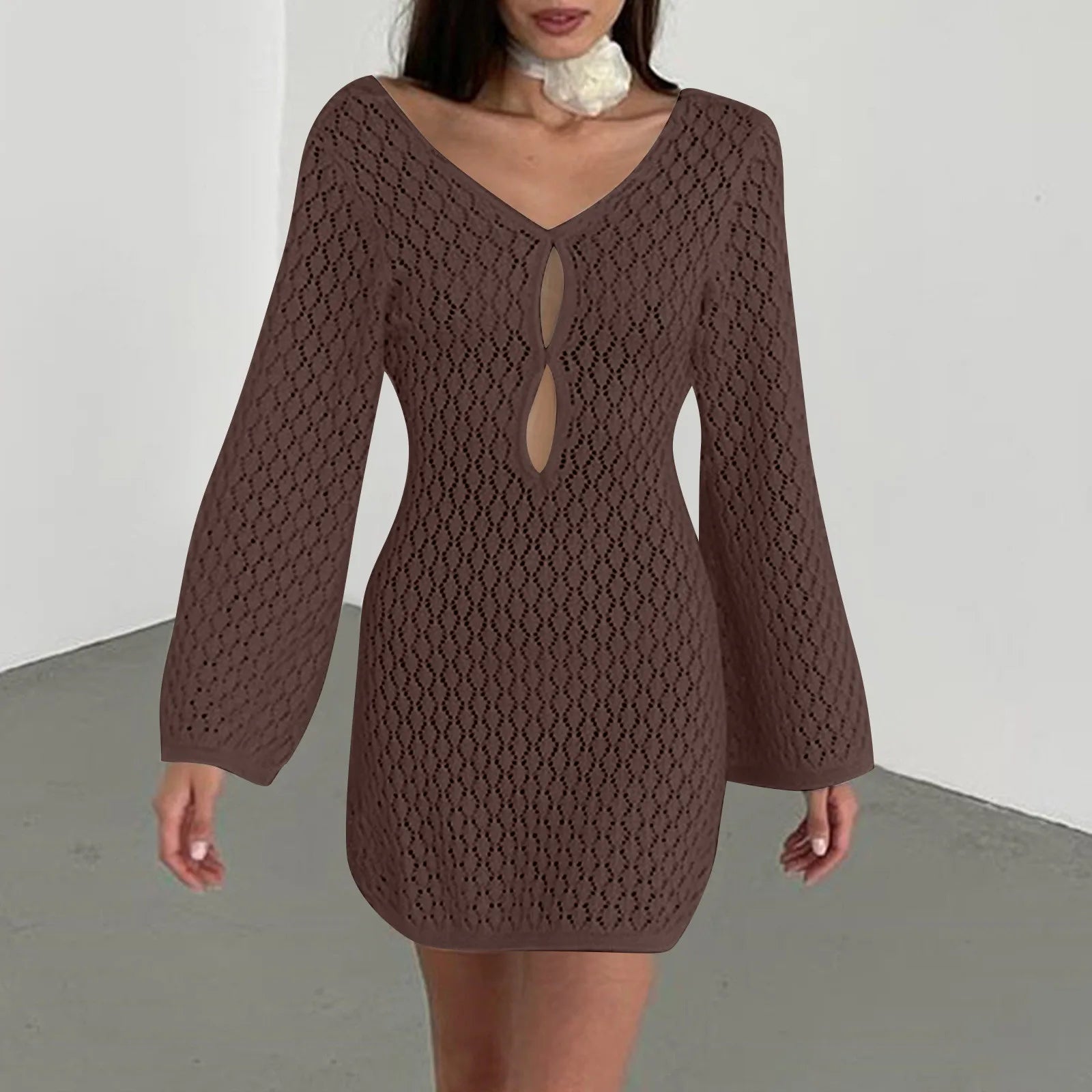 שמלת מיני חוף סרוגה גב פתוח  - Keira