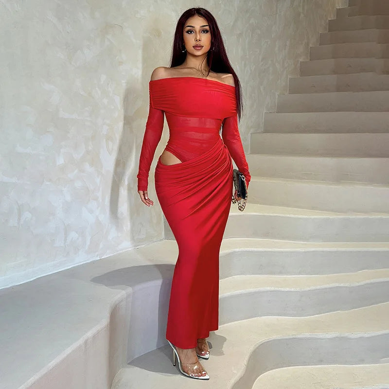 שמלת מקסי כתפיים חשופות בעיצוב רשת - שייה