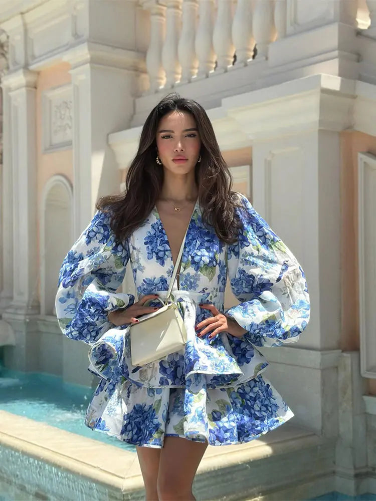 שמלת מיני פרחונית מלמלה בעיצוב מדורג - MIEL