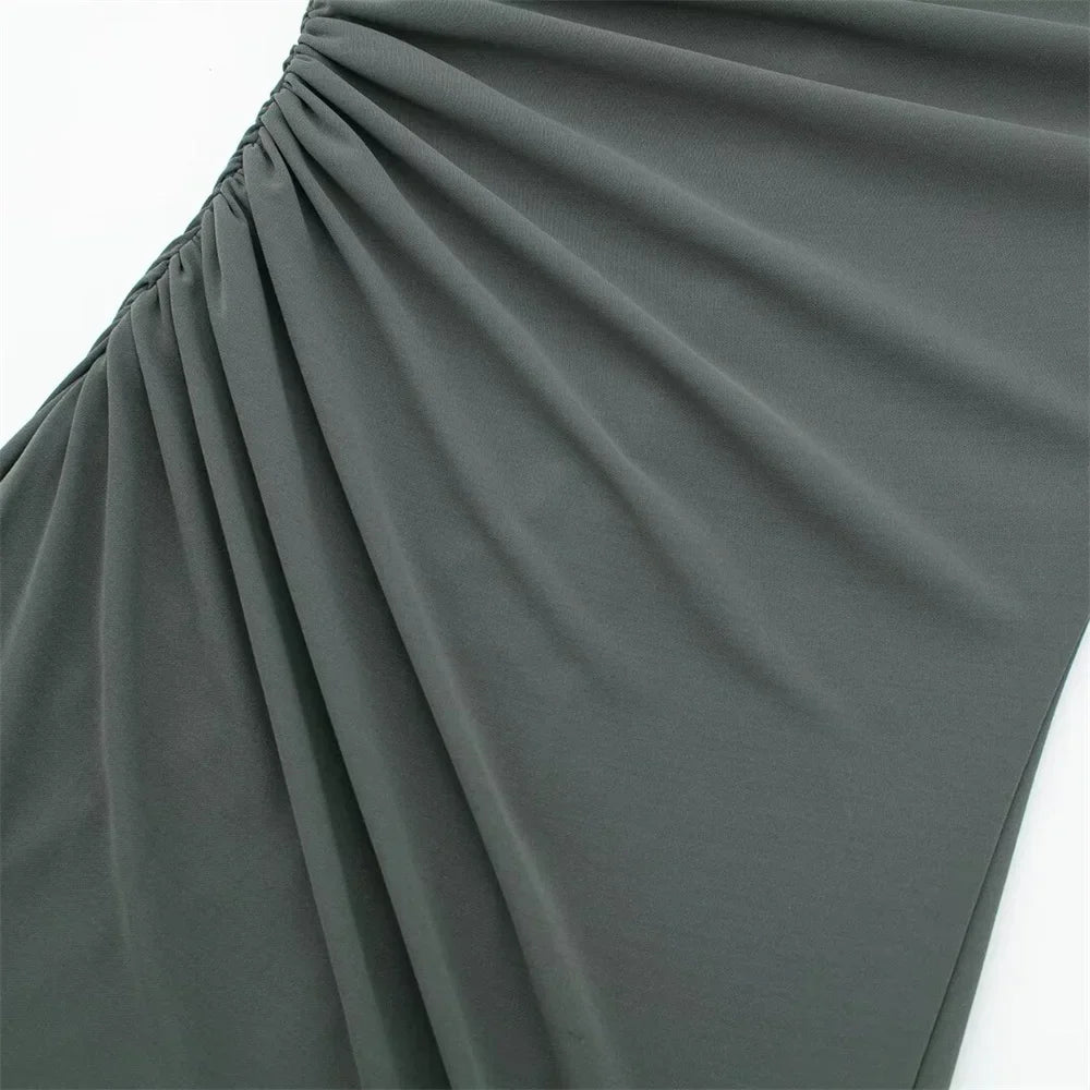 שמלת מקסי אלגנטית צמודה בעיצוב כיווצים - לוזיאנה